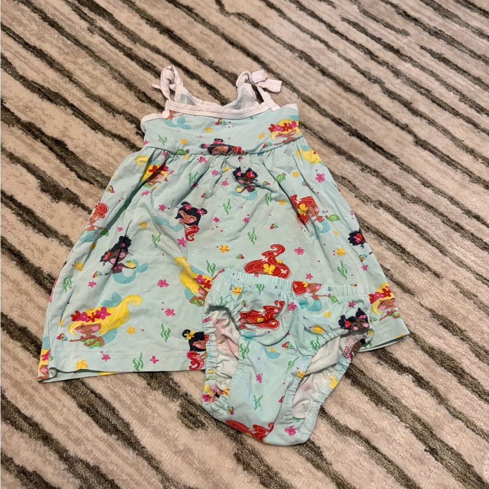 Kids Mermaid Print Dress and Bloomers Set
